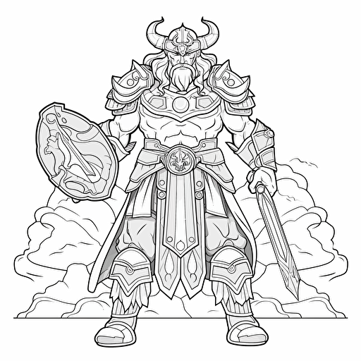 2d illustration, simple vector warrior coloring page