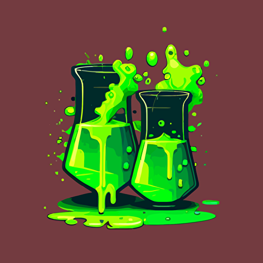 flat vector broken beakers with bright green liquid logo