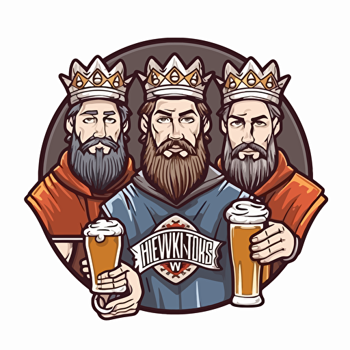 sports team vector logo comprising three kings holding beers
