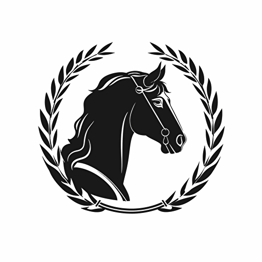 modern equestrian logo, vector flat, black and white, white background
