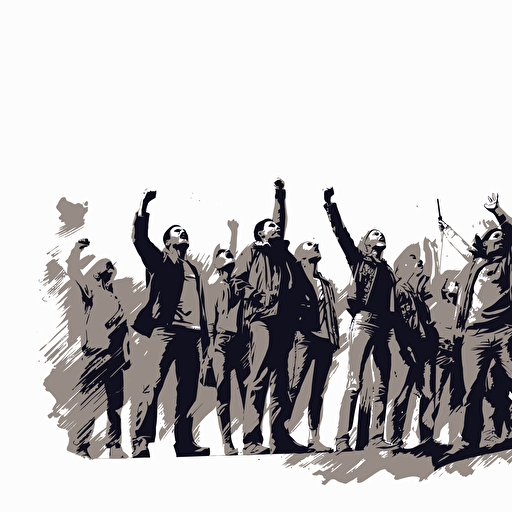 people standing shouting line vector drawing ar 16:9