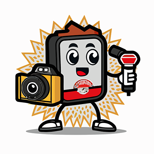 a mascot logo of a beer holding a video camera, simple, vector