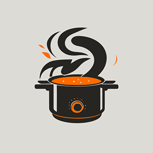 a logo, saucepan, recycle, induction icon, hot, simple, black and orange, vector