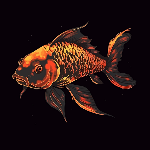 a koi fish orange colors, on black background, 2d vector