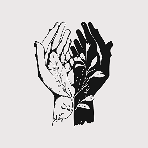 two hands holding together, isolated, black and white, hand drawn, vector, rupi kaur style