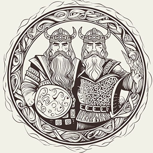 a 2D black and white desing for fathers day, the father need to be a viking, there shall be two kind, one on each side, vector art, flat dsing, no gradients