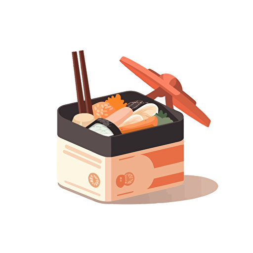One bento box, minimalistic design, flat light , no shadow, vector art, white background