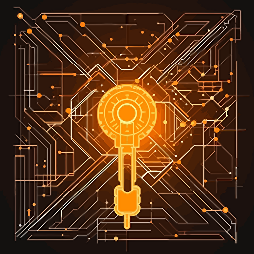 2D vector key in minimalism cyberpunk style and in orange colors. Background white