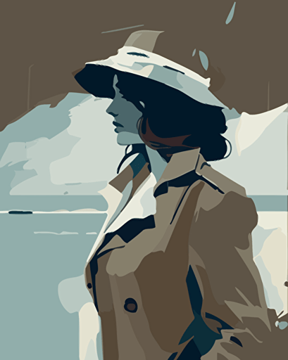 Abstract illustration vector in muted colors blue of sea, style Jack Vettriano