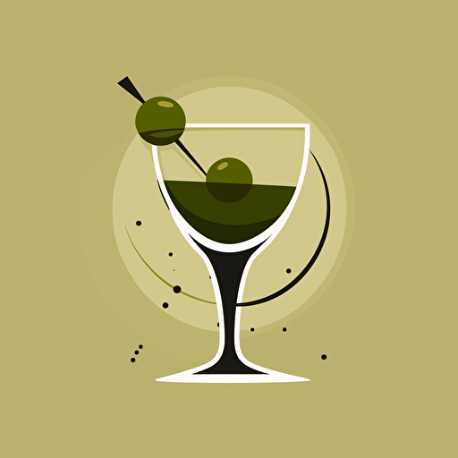 martini tipped, logo, elegant, cartoon, vector, solid background, olive and pick
