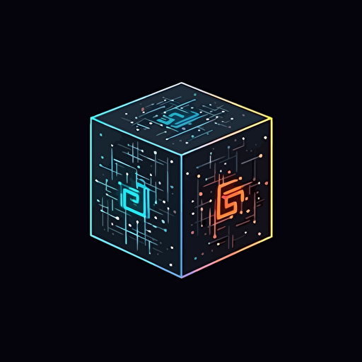 AI cube, vector logo minimal design of a neural blockchain block essential line