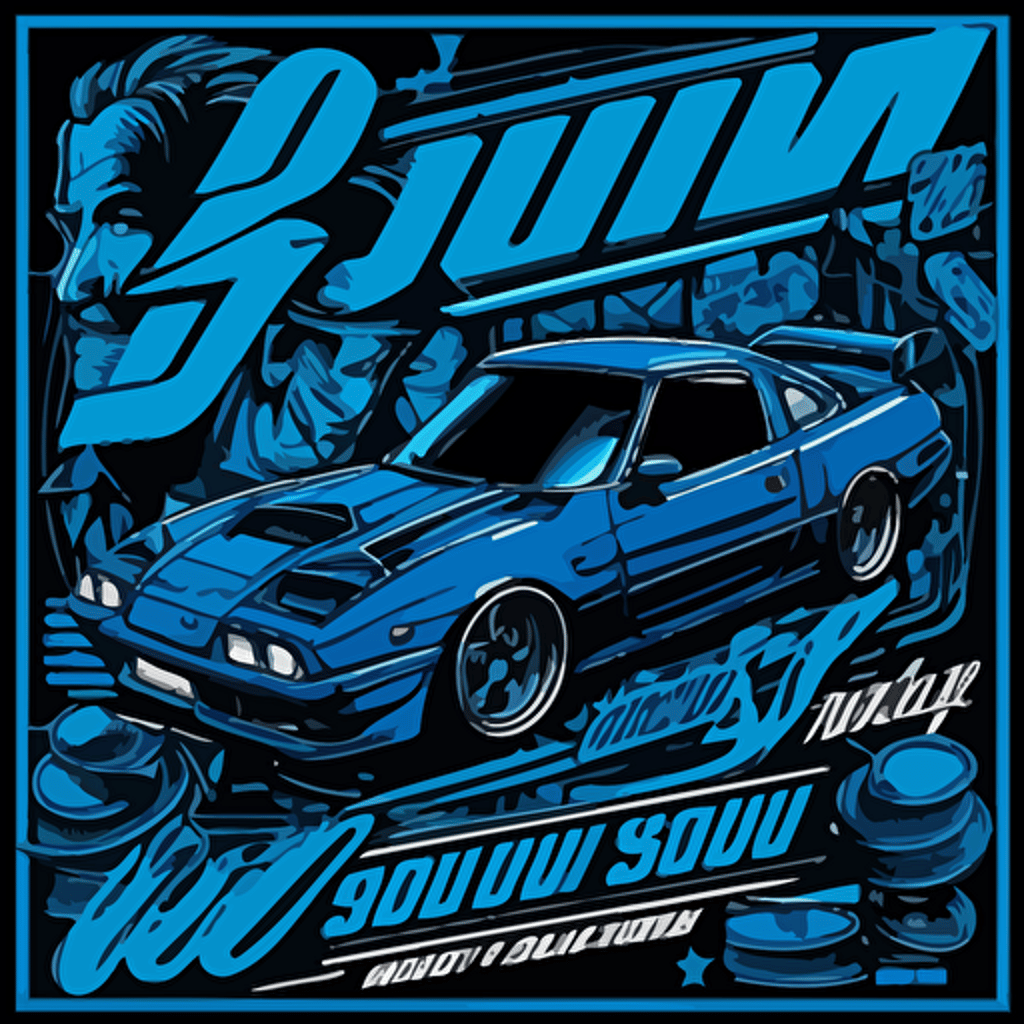 jdm related shop advertisement, highlight blue, vector