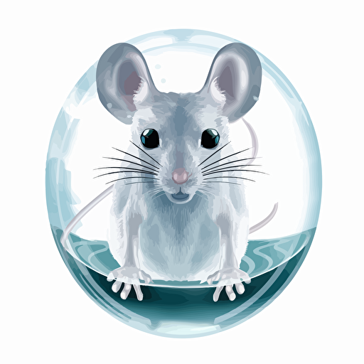 a laboratory mouse vector art, the mouse is made from transparent gel. the brain of the mouse is exposed and visible in the head of the mouse and the brain is white