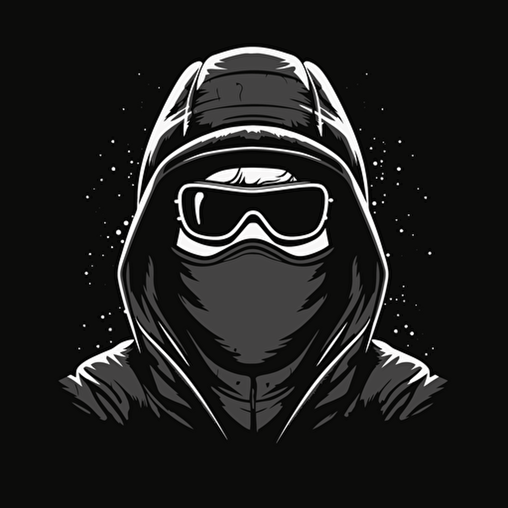 black ski mask, front, no human, illustrator black and white vector drawing, logo, stark contrast