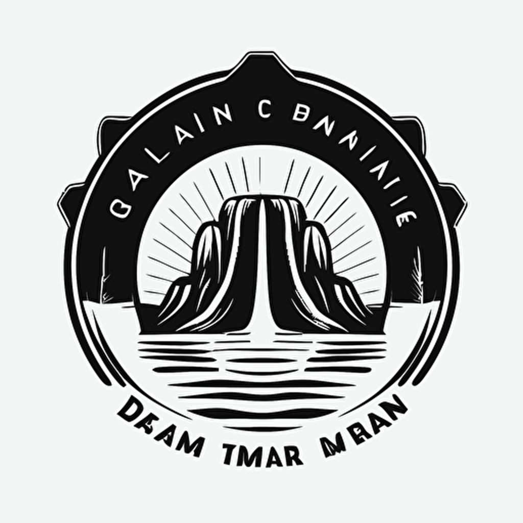 clean, minimalist, emblem for a water dam, black and white, vector logo