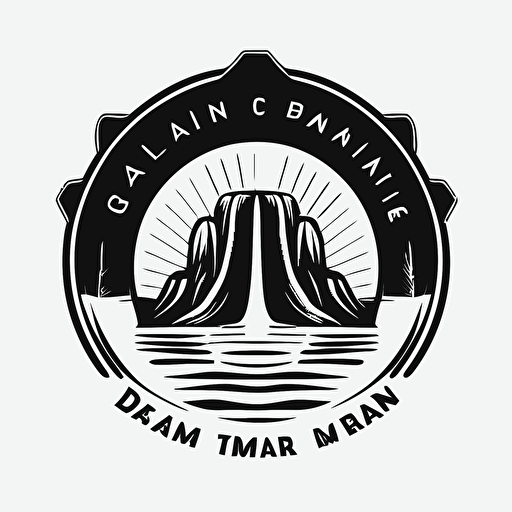 clean, minimalist, emblem for a water dam, black and white, vector logo