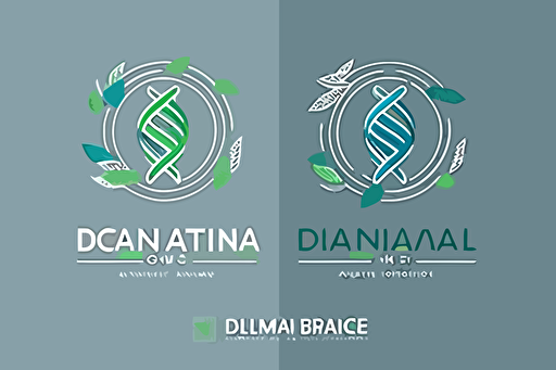 flat vector logo for medical company, clean, minimal, dna, technology, blue, green, gray
