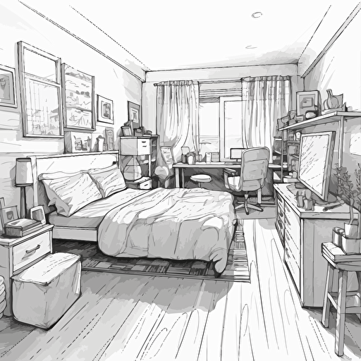 bedroom vector line drawing ar 16:9