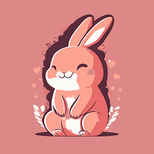flat logo, vector art style, pink bunny, sitting up with a smile