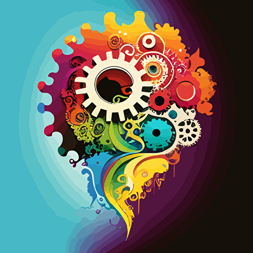 mechanical cog, ghibli style, colorful, vector art,