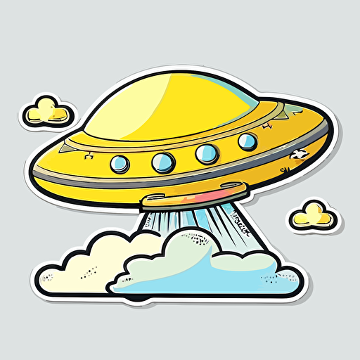ufo, sticker, vector, white background, contour, cartoon style