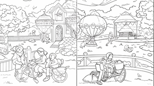 coloring sheet for children, vector art, white background, outdoor animations