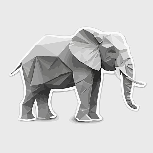 high quality sticker, flat vector, transparent background, origami elephant, greyscale, minimalistic