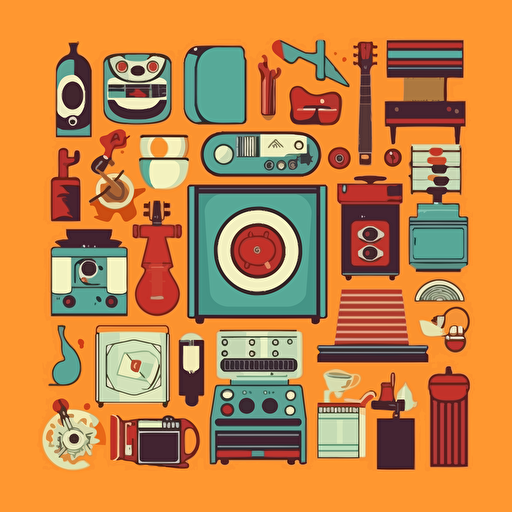 illustration assorted group of objects flat art vectorized