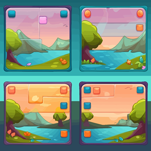 Design a game panel, the center of the panel is solid color, the edges are textured, the edge design is interesting and simple, and the details are rich, designed for 6-year-olds, pastel colors, detailed, flat style, vector, animation