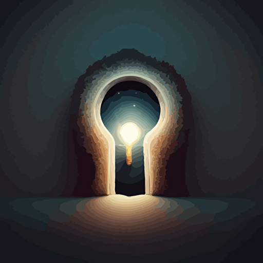 illustration of a keyhole with light coming from it. Vector.