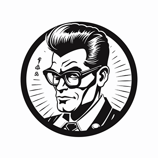 Exagerated Rockabilly, looking at the camera, minimal, outline strokes only, black and white, logo, vector, white background