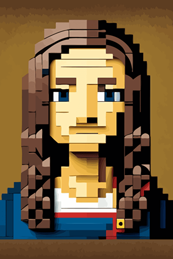 flat vector art illustration, poster, mona lisa in lego art,
