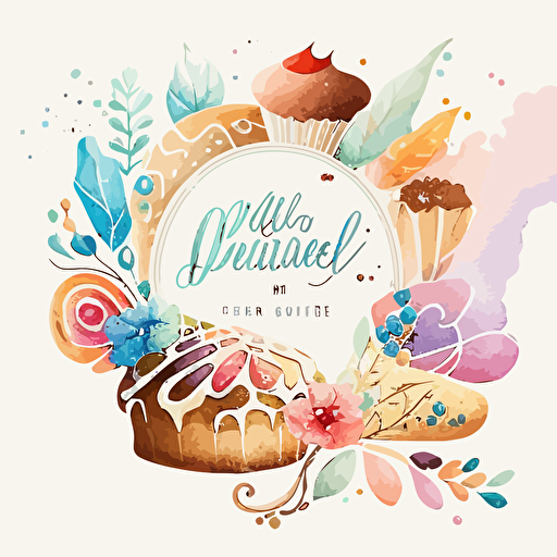 Consider creating a vector logo that features a sillhouette of baked goods . This could include cakes, cookies, bread, etc. All of the elements could be rendered in vector detail and rich, pastel watercolors, set against a pure white background