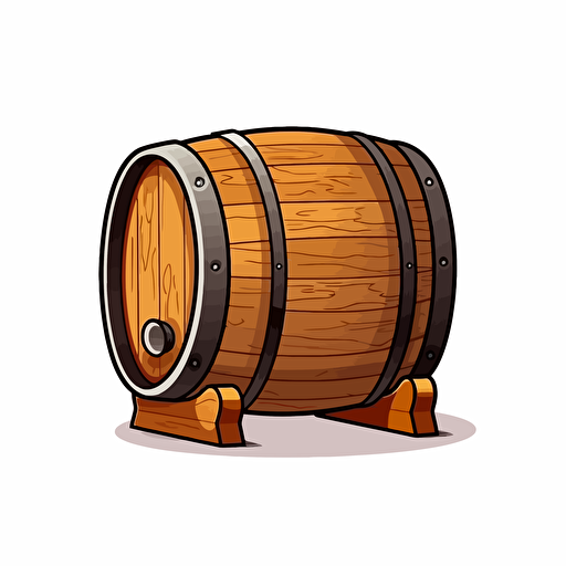 single long wooden barrel, simple forms, flatart, 2D vector style, cartoon, white background, side view