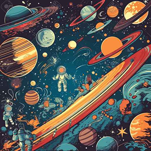 space background, cartoon anime, colors, Vector illustration, retro colors