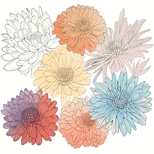 different Flowers, Sticker, Radiant, Iridescent Colors, Photorealism, Contour, Vector, White Background