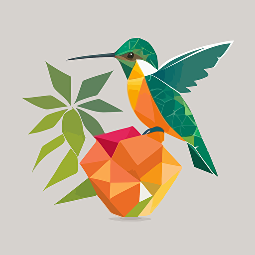 Logo Geometric minimal Hummingbird and tropical fruits, Logo for Health Coach, Vector, Logo, green, pink, orange
