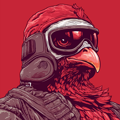 vector drawing of a fighter pilot chicken in red