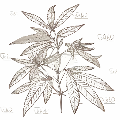 linnear flat outline vector style drawing over white background of several cannabinoid leaves