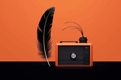 radio, a single feather in the background, simple, vector, illustration, minimalist