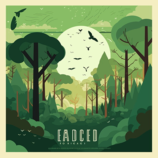 Create a visually striking vector poster that highlights the natural beauty and ecological importance of a country. The poster should feature an image of the earth as seen from space, with lush green trees covering a significant portion of the land. The colors should be vibrant and eye-catching, with a focus on green, blue, and brown hues to represent the earth, trees, and soil.