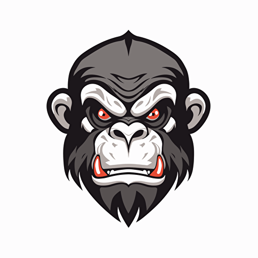 an illustrative logo of an angry chimpanzee face with short hair in the style of Afarin Sajedi, vector, on white background, use 2 colors,