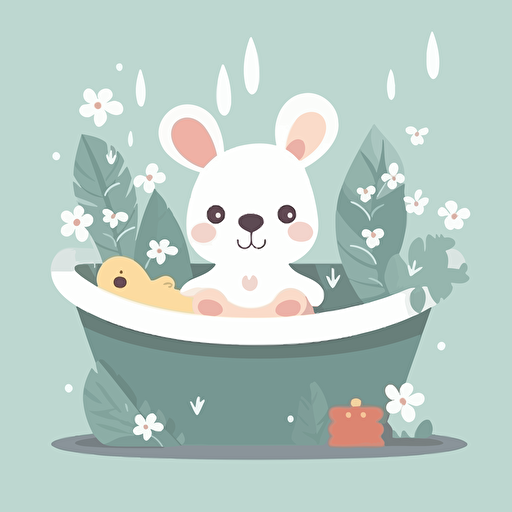baby animal in a bathtub, cute illustration, vector style, flat design