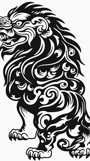 vector of a shisa guardian lion-dog, side view black and white