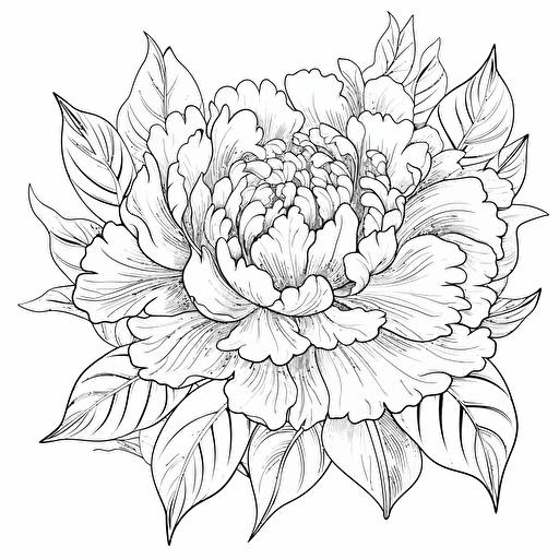 Peony ignorant style No Shadow. Coloring page. Vector. Simple.