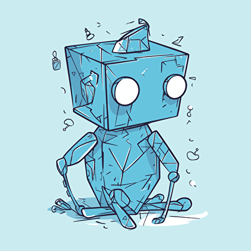vector doodle minimalist, a thinking bird shaped blue robot thinking within giftboxes