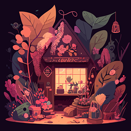 a vector cozy style shop selling magical flowers