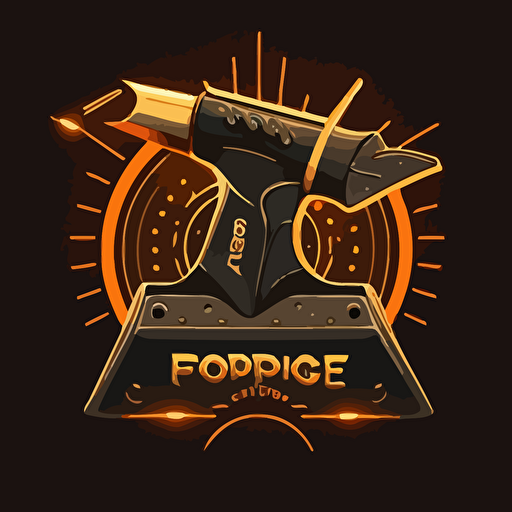 a vector logo design for BoForge, with an anvil in black, in the style of retro-futuristic propaganda, Sparks and fire, simplistic, minimalism, bamileke art, fantastical machines, bronze and amber, primitivist realism, solapunk, flat composition