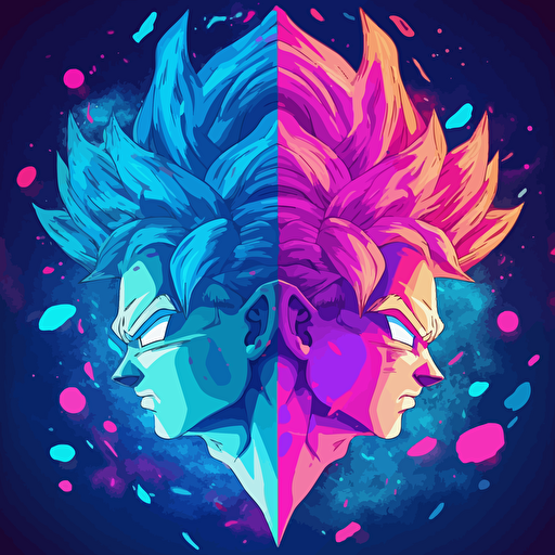 super sayans en forma de constelaciones en el espacio, realista, panoramico, vectorizado, tonos fucsia y azul