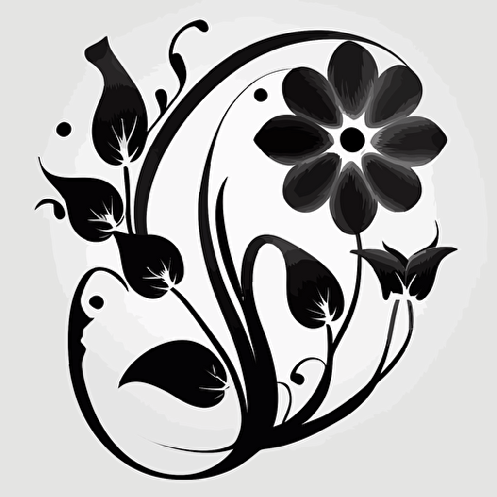 Create a stylized vector shape of a flower that looks like the number four. Flat image, black in white background